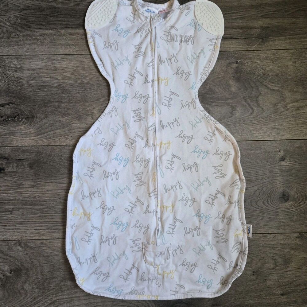 HALO SleepSack Self-Soothing Swaddle Small S White Happy Baby Teether Sleeves 6M